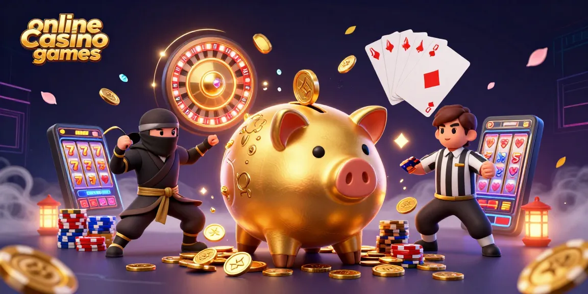 Engaging scene of online casino games Australia featuring a sumo piggy bank and other dynamic elements.