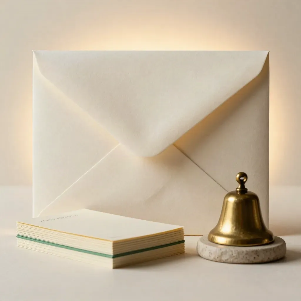 Close-up of a seller Q&amp;A packet with a bell on a pedestal.
