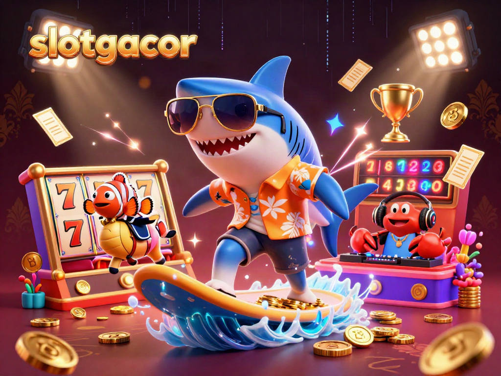 Engage in thrilling slotgacor gaming with lively characters in a vibrant casino scene.